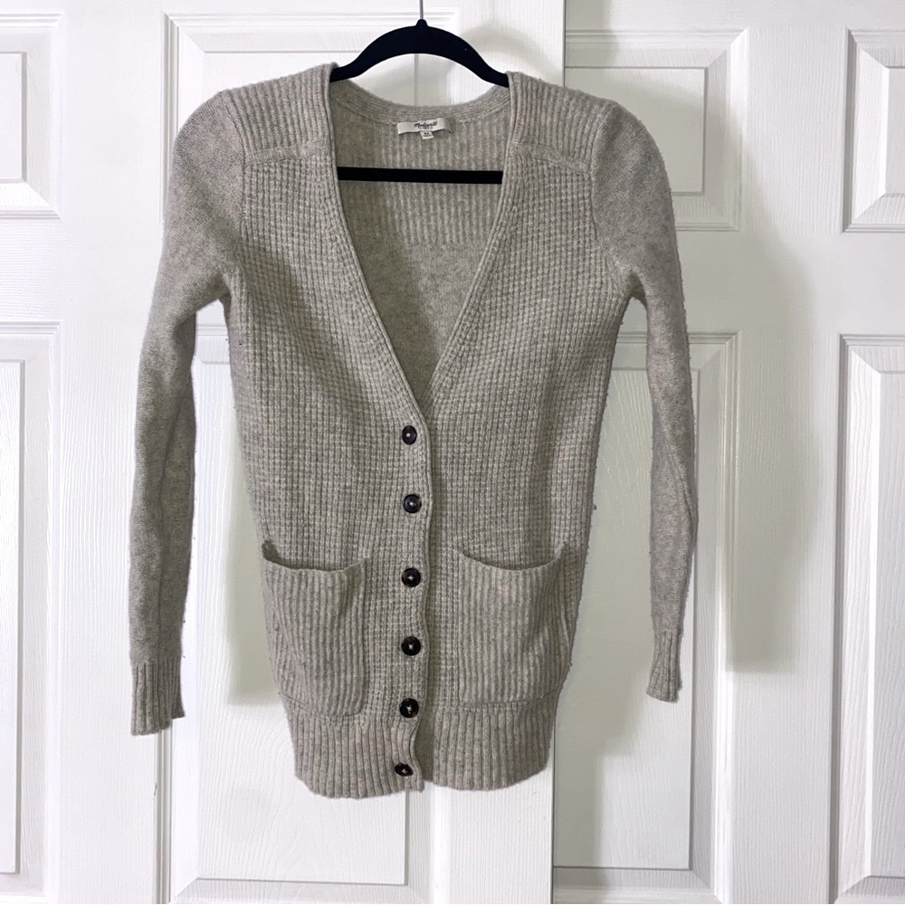 Madewell Heathered Grey 100% Merino Wool Cardigan